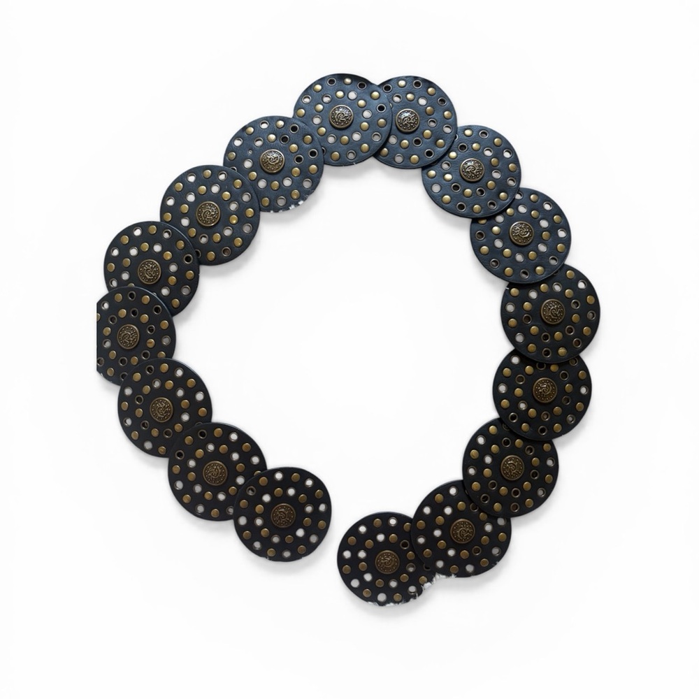 Black, Gold Circle Stud Waist statement belt, OS Adjustable Bohemian,Western New - Picture 5 of 7
